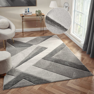 Orbit Lumen 3D Grey Abstract Geometric Textured Hallway Runner Rug