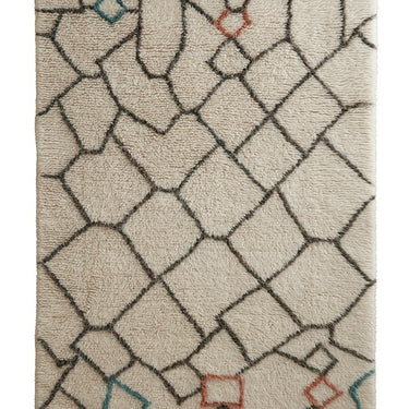 Asiatic London Origins Knotted Chain Thick Pile Tasseled Multicolour Hand-Carved Wool Berber Geometric Rug