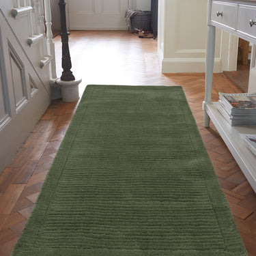 York 100% Wool Rug Hand Made Modern Plain Bordered Rug in Forest Green