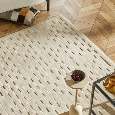 Priory PRI102 Geometric 100% Pure New Zealand Wool Hand Made Ivory Rug by Sarah Gare