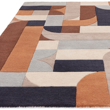 Asiatic London New Matrix Klotski MAX88 Retro Tufted Terracotta Blue Handmade Wool Abstract Geometric Rug