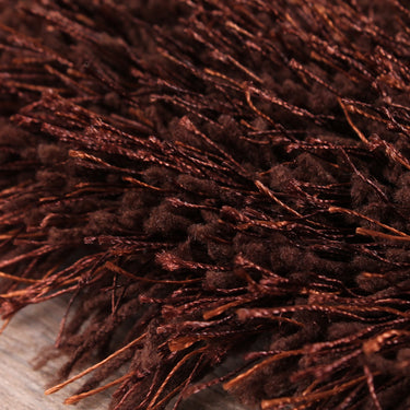 Boston Plain Thick Soft Fluffy Plush Silky Sparkle Shaggy Rug Round in Chocolate Brown
