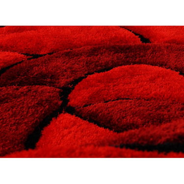 Modern 3D Carved Rose Soft Silky Shaggy Rug in Red, Natural, Charcoal Chocolate