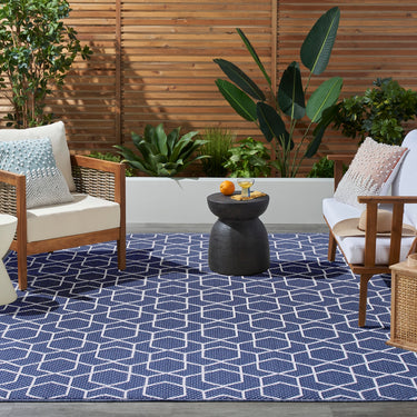 Horizon Classic Trellis HOZ01 Navy By Indoor Outdoor Polypropylene Geometric Textured Rug