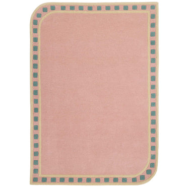 Borderline Hand-Carved Wool Rug with Scalloped Border & Geometric Trim Pink Rug
