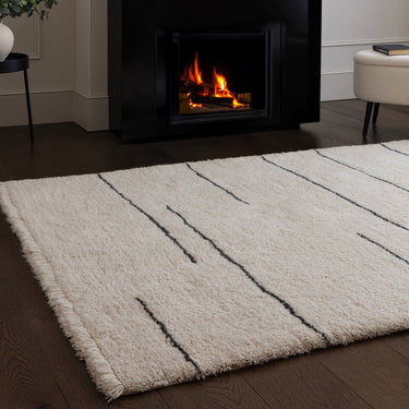 Azera Dash Tribal Design Cream White Washable Wool Shaggy Berber Rug - X-Large 200x290 cm (6'7"x9'6")