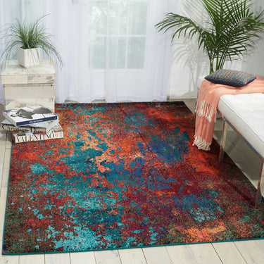 Celestial CES08 Pictorial Blue Gold Yellow Multi Jute Polypropylene Abstract Rug - X-Large 201x292 cm (6'7"x9'7")