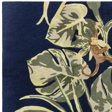 Monkey Business Botanical Wool Viscose Rug by Clarke & Clarke Hand Tufted Quality Rug in Indigo Blue