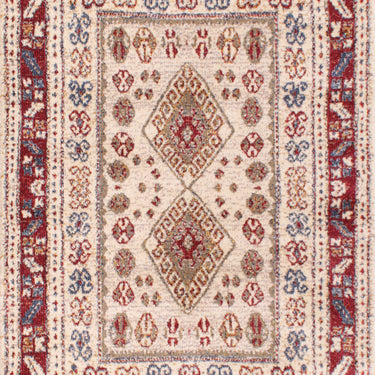 Orient 2520 Bordered Cream Red Polypropylene Traditional Floral Textured Rug 80x150 cm