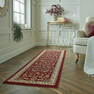 Traditional Sherborne Classic Bordered Rug Hallway Runner in Red