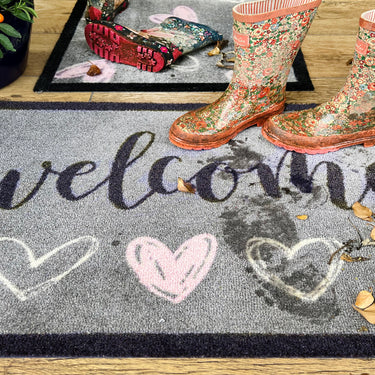 My Nylon Pattern Welcome Hearts Washable Non-Slip Modern Hallway Runner Rug