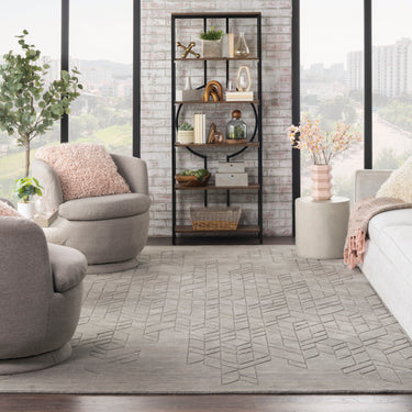 Nourison Alessia ALE01 Grey Hand-Carved Wool Geometric Textured Rug