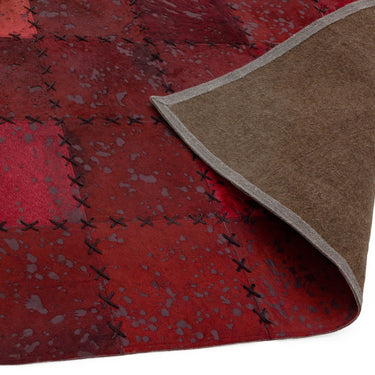 Asiatic London Xylo Red Cross Stitch Patchwork Cowhide Leather Handmade Geometric Textured Rug