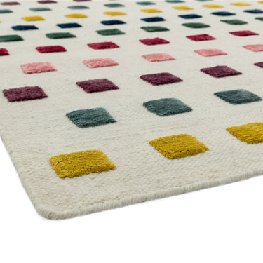 Theo Squares Modern Geometric Style Hand Made Wool Viscose Kilim Rug in Silver Cream