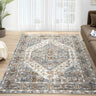 552AG Classic Blue Anthracite Traditional Vintage Textured Bordered Hallway Runner Rug - Small 80x150 cm (2'6"x5')