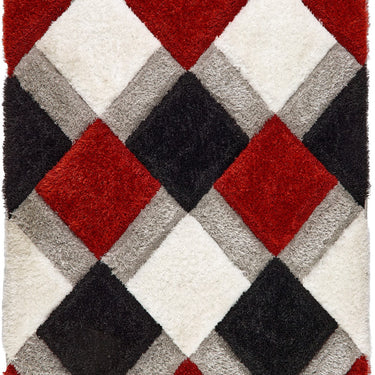 Origins 3D Geo Silky Diamond Red Hand-Carved Shaggy Geometric Rug
