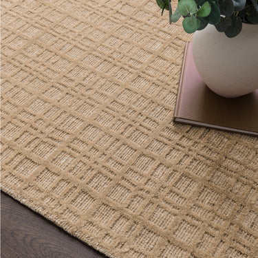 Thatch Honey Beige Hand Woven Wool Rug Checked Pattern