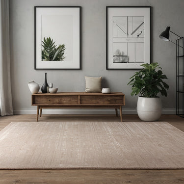 Henley Modern Handmade High Shine Organic Lines Wool & Viscose Premium Rug in Putty Cream
