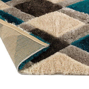 Origins 3D Geo Silky Diamond Teal Blue Hand-Carved Shaggy Geometric Rug