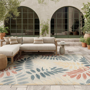 Nourison Aloha ALH18 Ivory Blue Indoor Outdoor Washable Polypropylene Floral Rug
