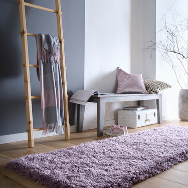 Chicago Shaggy Modern Plain Rug Hallway Runner Circle in Lavender