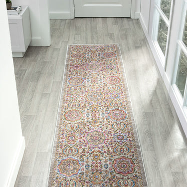 Soujorn Drum Modern Traditional Bordered Floral Vintage Rug, Runner in Multi Coloured - Runner 60x240 cm (2'8')