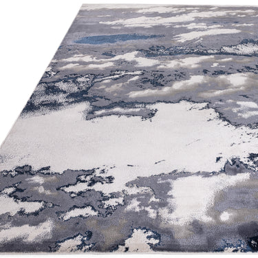 Aurora Storm AU20 Modern Marbled Shiny Blue Silver Rug