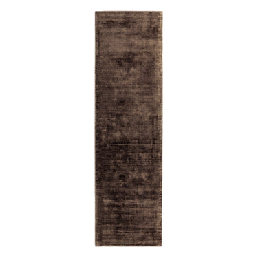 Blade Plain Silky Viscose Soft Shiny Rug Runner in Chocolate Brown