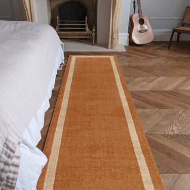 Albi Orange Hand Woven Hall 68x240 cm (2'3"x7'11") Runner Border Classic Plain Pure Wool Rug