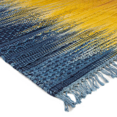 Consept Looms Fusion Knitted Bright Blue Ochre Yellow Wool Traditional Geometric Textured Rug 200x290 cm