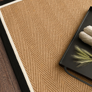 Asiatic London Bordo Sisal Charcoal Cream Border Herringbone Pattern Jute Cotton Textured Flatweave Rug