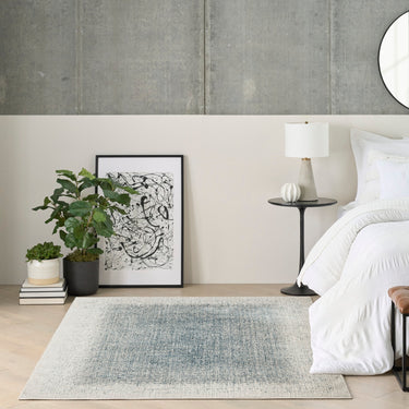Grand Street GRN03 Silky Ivory Blue By Abstract Textured Modern Rug
