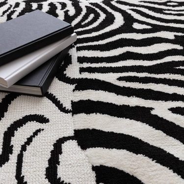Asiatic London Wilder Zebra Mono Animal Inspired Black White Cotton Textured Modern Rug
