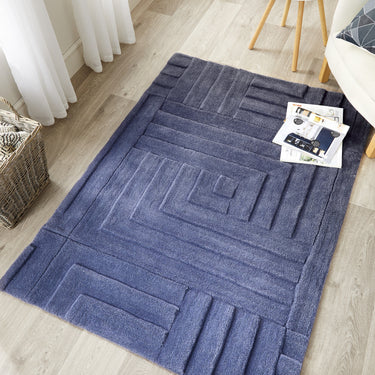 Origin Maze Rug Soft Wool High Quality Modern Linear Geometric Rug in Blue