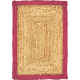 Jute Bordered Rug Indoor Outdoor Handmade Braid Stitched Raspberry Rug