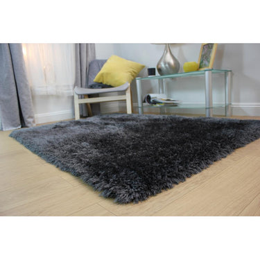 Lush Soft Silky Quality Shaggy Charcoal Rug in 80 x 150 cm (2'6''x5'0'')