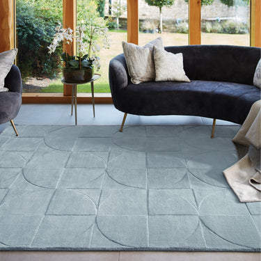 Origins Penny 3D Blue Hand-Carved Wool Geometric Rug