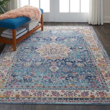 Nourison Vintage Kashan VKA01 Traditional Rug Bedroom Living Room Oriental Classic Rug in Blue