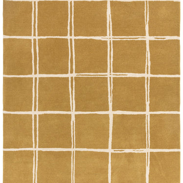 Asiatic London Albany Grid Checkered Lines Gold Wool Traditional Geometric Checked Rug