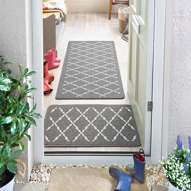 My Stain Resistant Arbor Silver Washable Non-Slip Polypropylene Geometric Hallway Runner Rug - Runner 67x150 cm (2'3"x5')