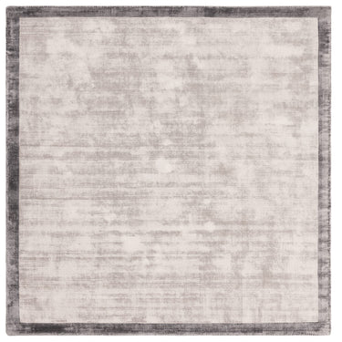 Blade Border Plain Silky Hand Woven Viscose Rug in Silver with Grey Border