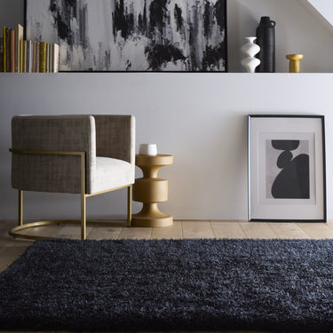 Chicago Shaggy Modern Plain Rug Hallway Runner Circle in Black