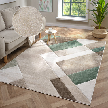 Orbit Skadi 3D Beige Green Abstract Geometric Textured Hallway Runner Rug