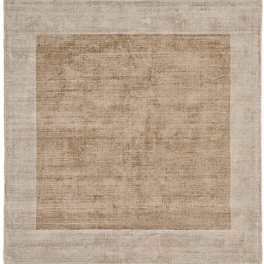 Blade Border Plain Silky Hand Woven Viscose Rug in Champagne Beige with Putty Border