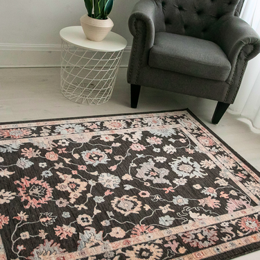 Alia 428GL Short Pile Sand Polypropylene Traditional Floral Bordered Rug
