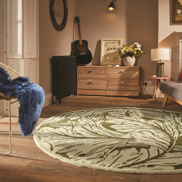 Origins Heritage Pure Damask Tufted Green Wool Cotton Traditional Floral Round Rug