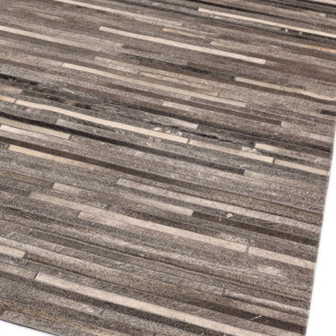 Gaucho Hand Woven Real Cow Hide Sheepskin Patchwork Striped Dark Grey Rug