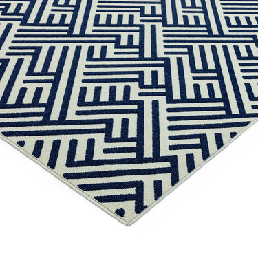 Asiatic London Antibes AN04 Blue White Linear Indoor Outdoor Polypropylene Geometric Flatweave Rug