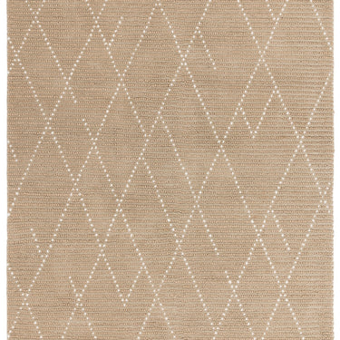 Nepal Sand Cream Linear Bohomian Berber Hand Woven Wool Fringed Rug