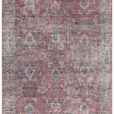 Kaya Mona KY10 Traditional Persian Floral Medallion Flatweave Washable Rug in Red Blue